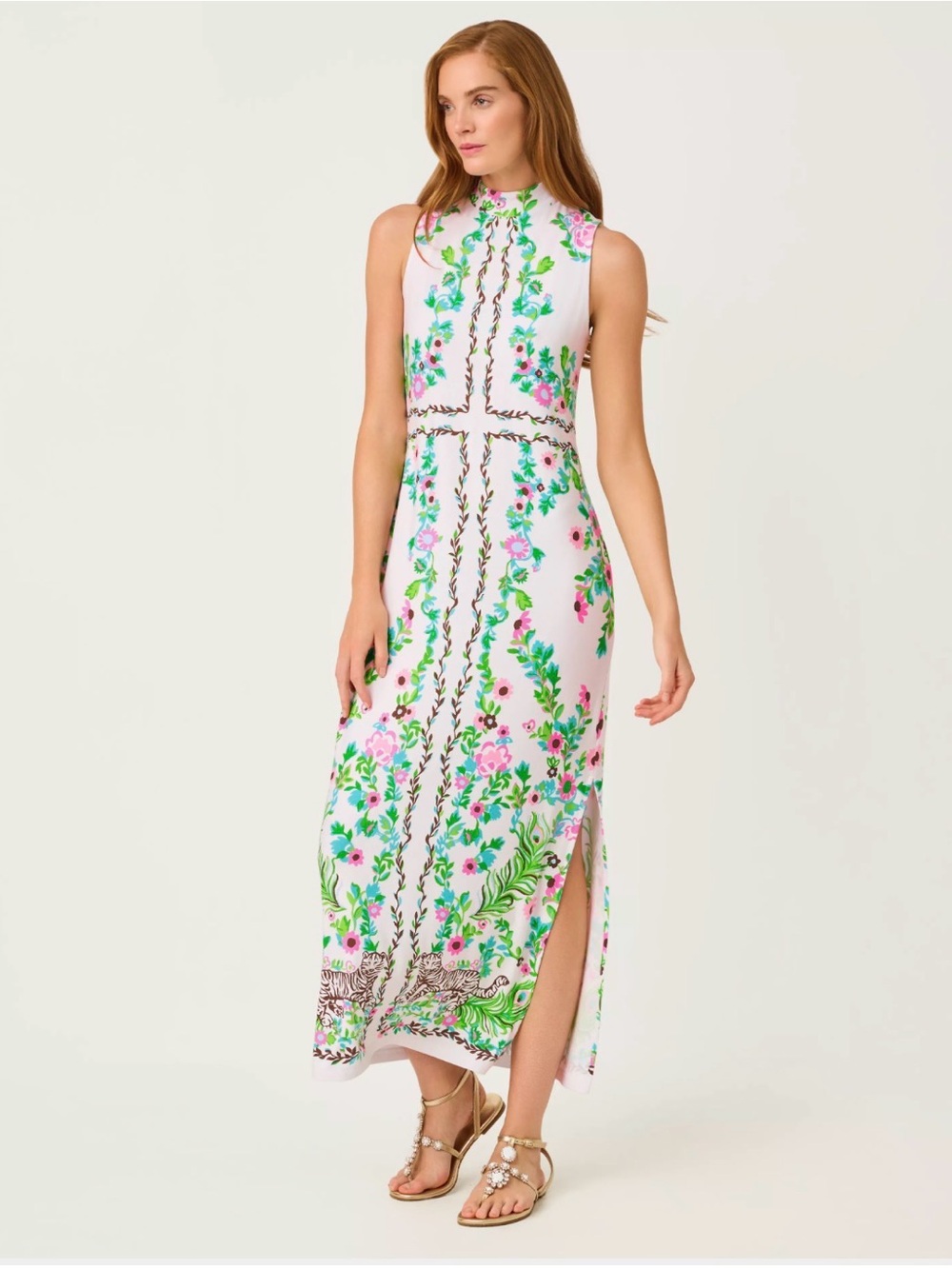 Lilly Pulitzer Wellington Sleeveless Maxi Dress in White, Green, Pink